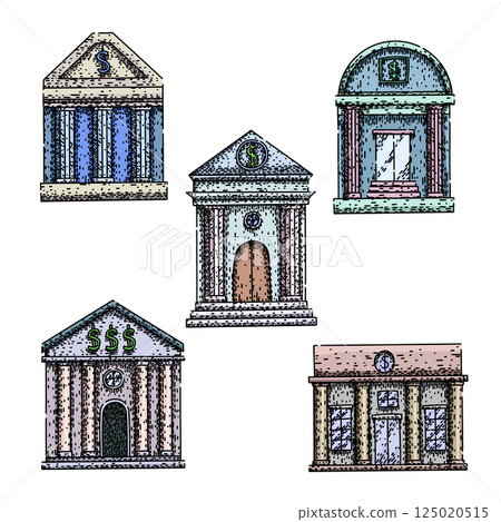 bank building set sketch hand drawn vector 125020515
