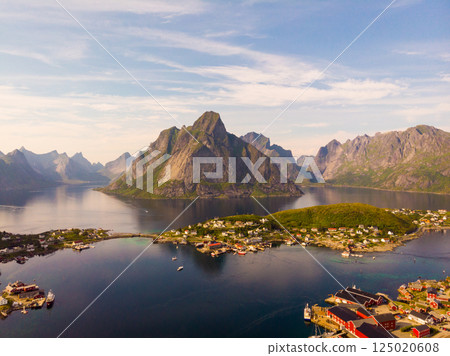 Fjord and mountains landscape. Lofoten islands Norway Fjord and mountains landscape. Lofoten islands Norway 125020608
