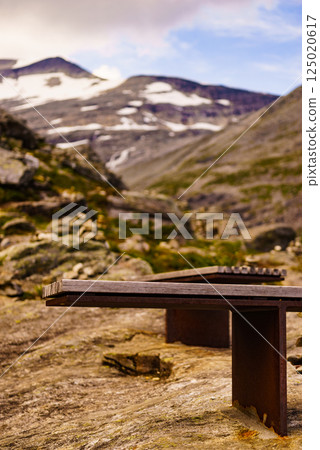Trollstigen area with rest bench, Norway 125020617