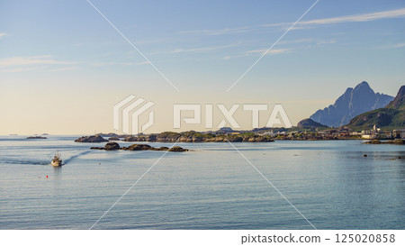 Seascape with fishing boat, Lofoten landscape Seascape with fishing boat, Lofoten landscape 125020858