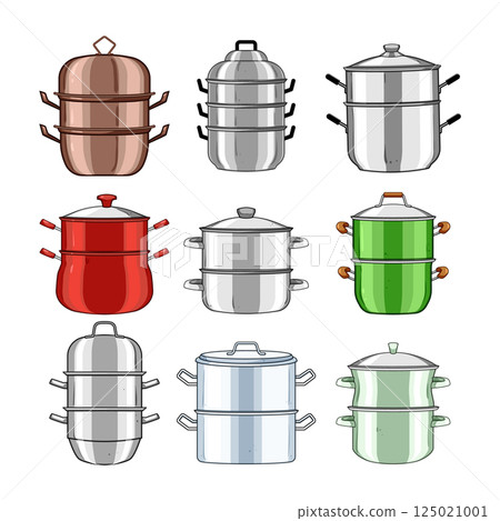 steamer pot set cartoon vector illustration 125021001