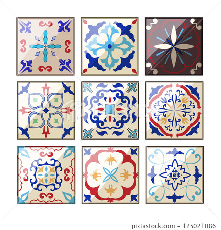arabic mosaic tile set cartoon vector illustration 125021086
