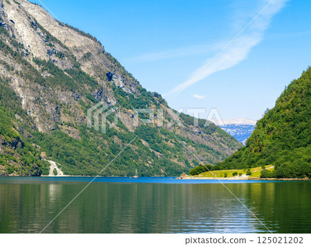 Tourism and travel. Mountains and fjord in Norway. 125021202