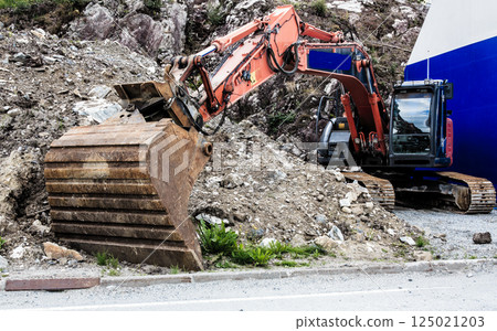 excavator digger shovel on construction site excavator digger shovel on construction site 125021203