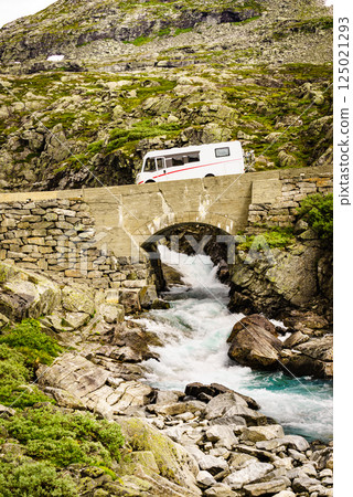 Camper car drive in mountains, Norway Camper car drive in mountains, Norway 125021293