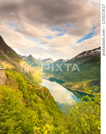 View on Geirangerfjord from Flydasjuvet viewpoint Norway 125021617