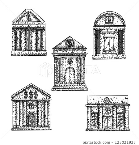 bank building set sketch hand drawn vector 125021925