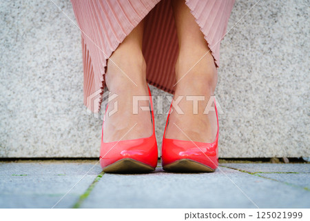 Red high heel classic shoes outdoor 125021999