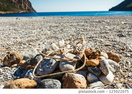 Beach stone fireplace with rope 125022075