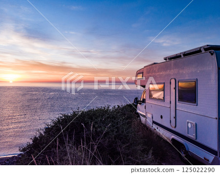 Caravan camping on coast, Spain. Caravan camping on coast, Spain. 125022290