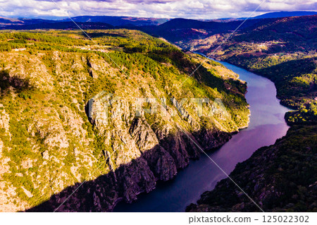 Aerial view of river Sil Canyon, Galicia Spain Aerial view of river Sil Canyon, Galicia Spain 125022302