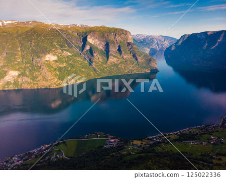 Fjord landscape Aurlandsfjord in Norway 125022336