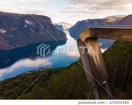 Aerial view. Fjord landscape at Stegastein viewpoint Norway Aerial view. Fjord landscape at Stegastein viewpoint Norway 125022340