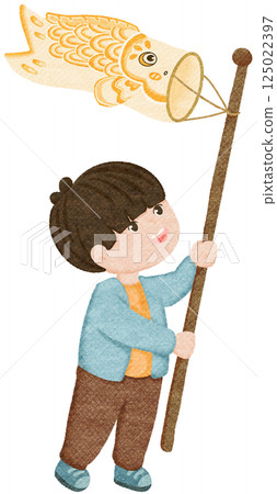 boy holding yellow koinobori childrens day japan 125022397