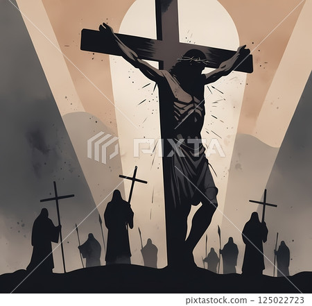 The Passion of Christ Minimalist Watercolor Illustration of Sacrifice, Faith, and Easter Redemption 125022723