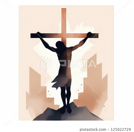 The Passion of Christ Minimalist Watercolor Illustration of Sacrifice, Faith, and Easter Redemption 125022729