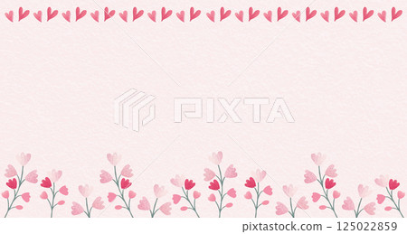 Hearts and floral on a pink watercolor background 125022859