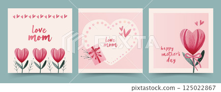 Vector Mother's Day cards with flowers and hearts 125022867