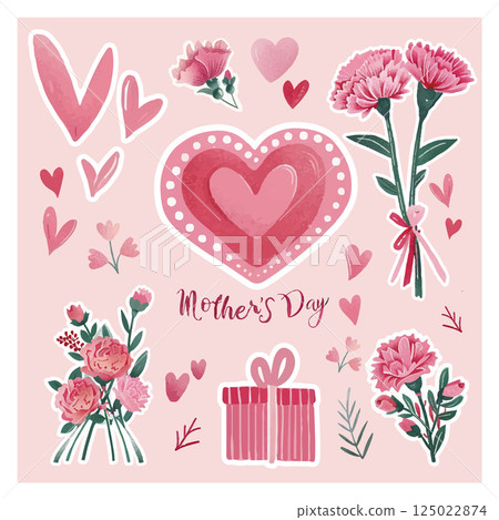 Watercolor style mother's day sticker elements 125022874