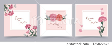 Mother's Day Carnation Themed Vector Card Design 125022876