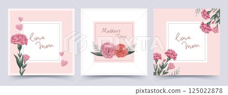 Mother's Day Carnation Themed Vector Card Design 125022878