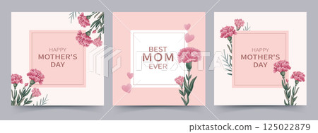 Mother's Day Carnation Themed Vector Card Design 125022879
