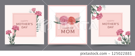 Mother's Day Carnation Themed Vector Card Design 125022881