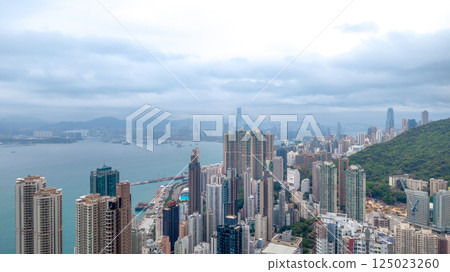 April 4 2021 Urban Hong Kong Buildings and Surrounding Green Hills,HK 125023260