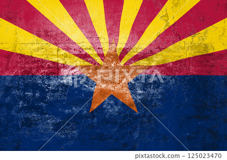 Arizona State Flag. Dirty Arizona state flag on the wall. Arizona State Flag. Dirty Arizona state flag on the wall. 125023470