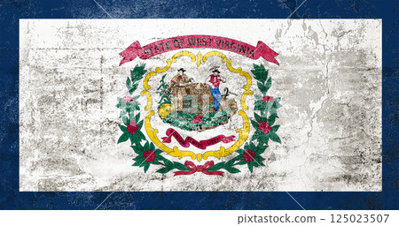 West Virginia State Flag. Dirty West Virginia state flag on the wall. 125023507