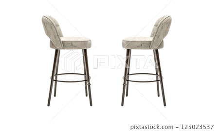 Stylish bar stools with modern design, featuring comfortable upholstered seat and sturdy metal legs, perfect for contemporary kitchens or dining areas Stylish bar stools with modern design, featuring comfortable upholstered seat and sturdy metal legs, perfect for contemporary kitchens or dining areas 125023537