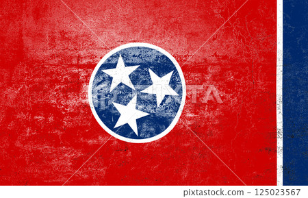 Tennessee State Flag. Dirty Tennessee state flag on the wall. Tennessee State Flag. Dirty Tennessee state flag on the wall. 125023567