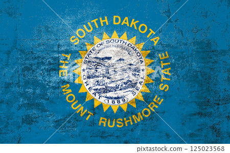 South Dakota State Flag. Dirty South Dakota state flag on the wall. South Dakota State Flag. Dirty South Dakota state flag on the wall. 125023568