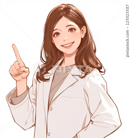 Illustration of a woman in a white coat pointing Illustration of a woman in a white coat pointing 125023587
