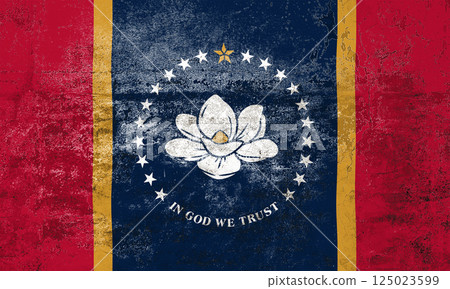 Mississippi State Flag. Dirty Mississippi state flag on the wall. Mississippi State Flag. Dirty Mississippi state flag on the wall. 125023599