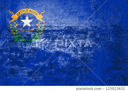 Nevada State Flag. Dirty Nevada state flag on the wall. Nevada State Flag. Dirty Nevada state flag on the wall. 125023632