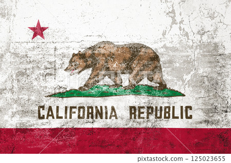 California State Flag. Dirty California state flag on the wall. 125023655