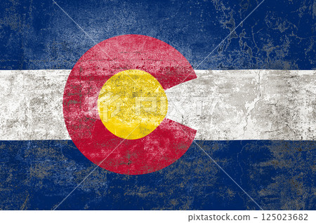 Colorado State Flag. Dirty Colorado state flag on the wall. Colorado State Flag. Dirty Colorado state flag on the wall. 125023682