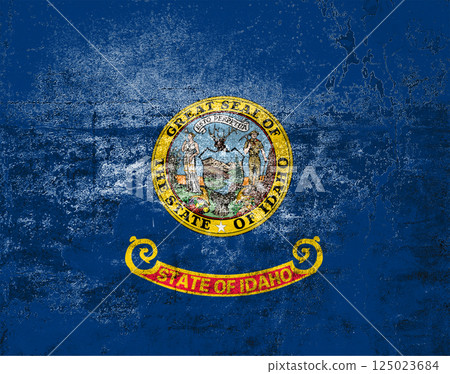 Idaho State Flag. Dirty Idaho state flag on the wall. 125023684