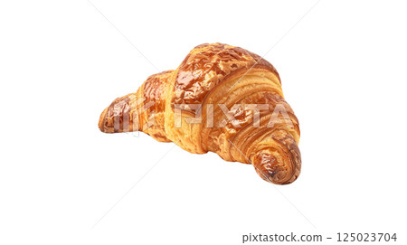 Freshly baked croissant with golden brown, flaky exterior, perfect for breakfast or snack. Its buttery aroma and soft texture make it delightful treat 125023704