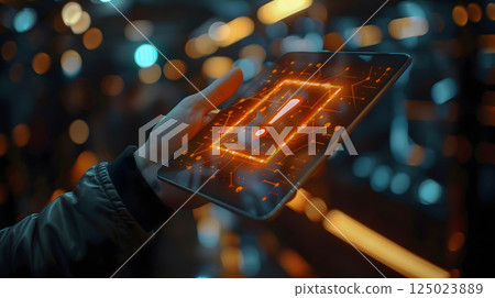 Tablet security lock icon computer cyberspace network cybersecurity data information access web password encryption, privacy code system safety hacker virus crime attack protection, firewall software 125023889