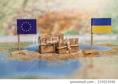 EU Support and Humanitarian Aid Supplies Flow to Ukraine: Small Packages Symbolize Growing Partnership and Assistance Between Nations EU Support and Humanitarian Aid Supplies Flow to Ukraine: Small Packages Symbolize Growing Partnership and Assistance Between Nations 125023930