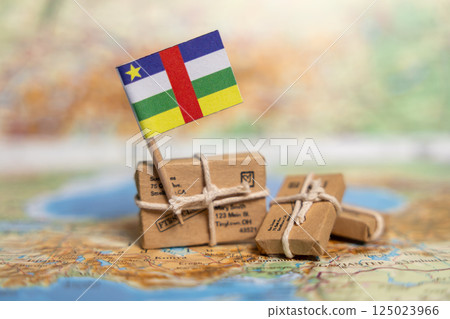 Central African Republic Postal Service: International Shipping and Mail Delivery Services on World Map with Packages 125023966