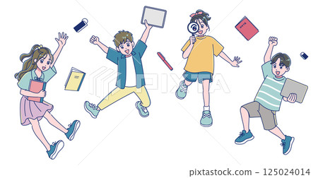 小學男生女生精力充沛地跳躍 125024014