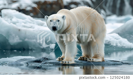 Polar bear wildlife nature arctic ice cold snow winter frozen landscape habitat mammal wilderness standing on melt iceberg as effect climate change global warming situation environmental conservation Polar bear wildlife nature arctic ice cold snow winter frozen landscape habitat mammal wilderness standing on melt iceberg as effect climate change global warming situation environmental conservation 125024180