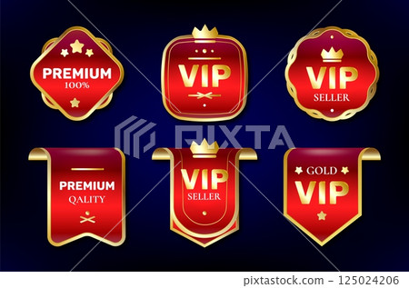 Premium VIP gold red ribbon seals badges Premium VIP gold red ribbon seals badges 125024206