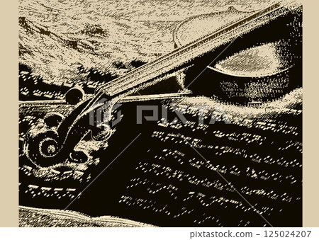 用筆觸繪製的復古色調小提琴和樂譜插圖 用筆觸繪製的復古色調小提琴和樂譜插圖 125024207