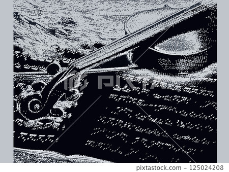用鋼筆繪製的復古冷色調小提琴和樂譜插圖 用鋼筆繪製的復古冷色調小提琴和樂譜插圖 125024208