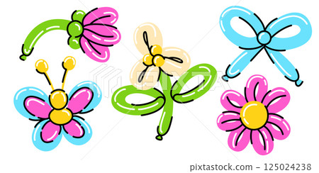 Air balloon butterfly and flowers set 125024238
