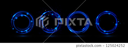 Blue light circles set isolated on black Blue light circles set isolated on black 125024252